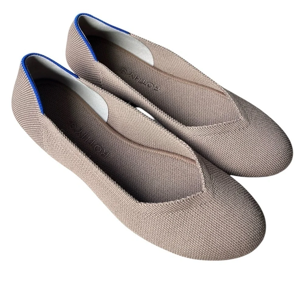 Rothy's Classic Flat,brown Ecru with tortoise shell rubber sole size 7.5